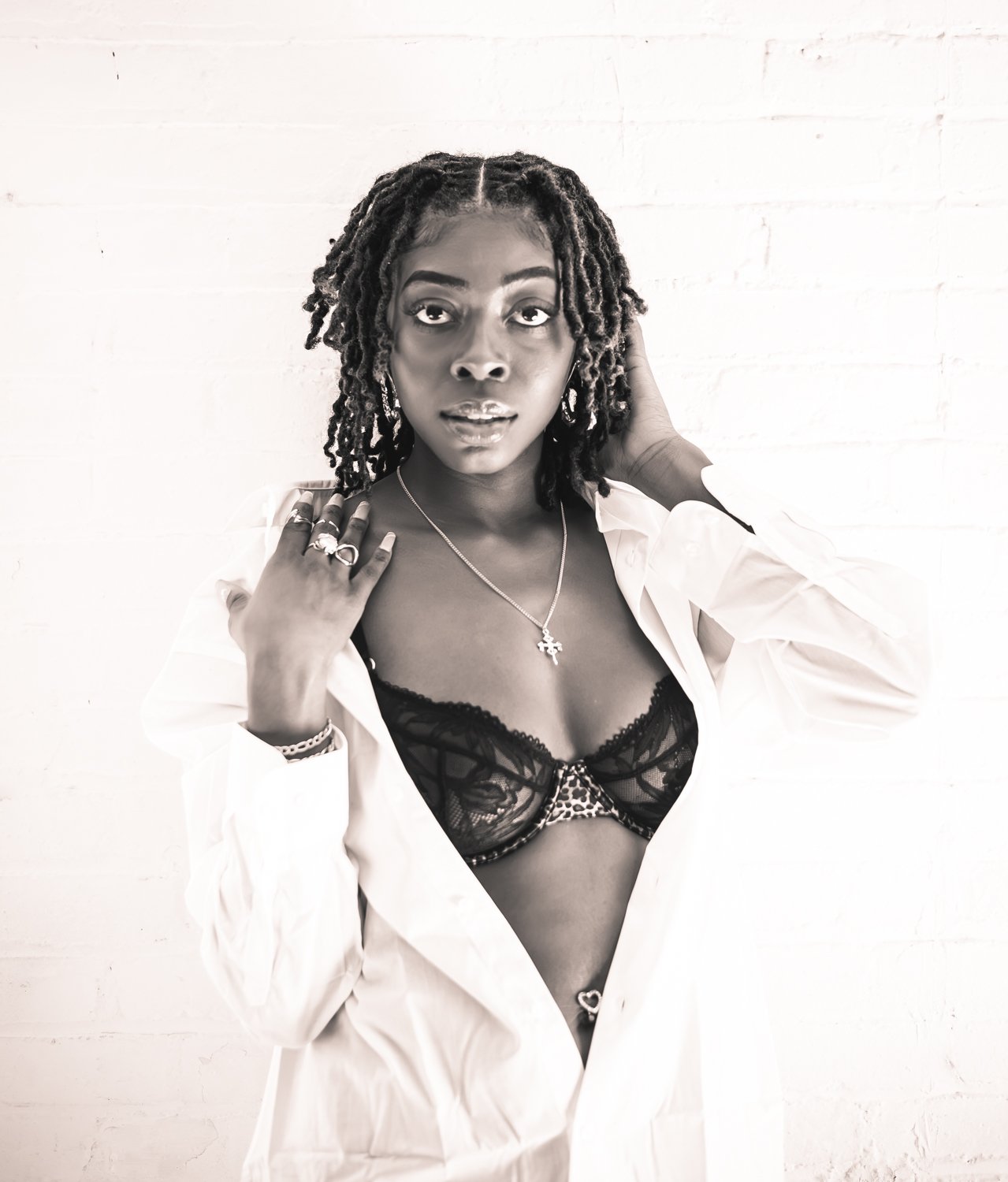boudior portait of a woman in a man's shirt